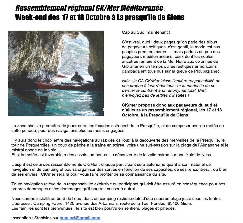 Rassemblement régional CK/mer Méditerranée - annonce