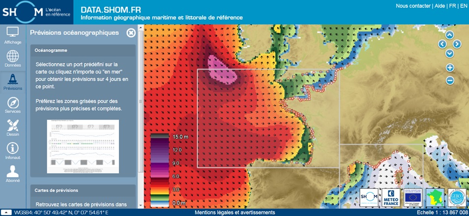 Les prévisions océaniques sur data.shom.fr
