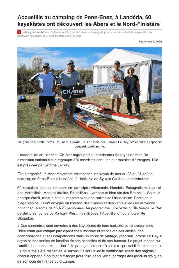 Article du Télégramme sur les Rencontres CK/mer à Landéda