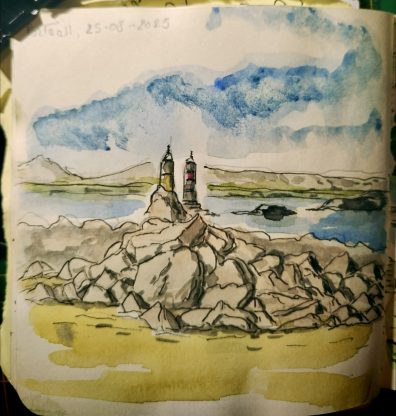 Rencontres Internationales de Landéda 2025 - devant Portsall - aquarelle de Stéphane Lebreton